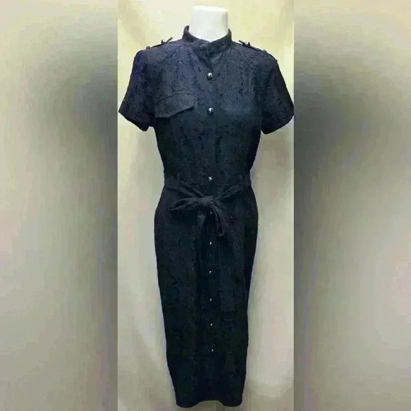 Banana Republic Navy Lace Belted Shirt Dress Size 4 - Picture 2 of 11